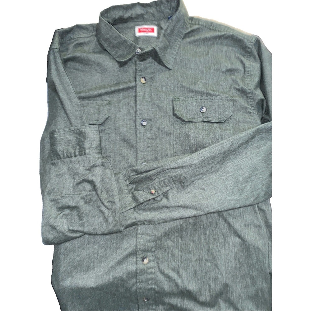 Wrangler Mens Button Down Shirt Dual Chest Pockets Olive Green Size XL. Long Sle - Picture 2 of 2